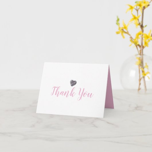 Schattige Pebble Heart Roze Script Dank u Kaart (Gele Bloem)