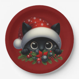 Schattige Peeking Christmas Black Cat Papieren Bordje