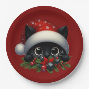 Schattige Peeking Christmas Black Cat Papieren Bordje
