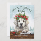 Schattige Peeking Grote Pyreneeën Rustiek Huisdier Feestdagenkaart (Voorkant)