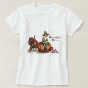 Schattige pelgrim kalkoen pompoen herfstbladeren t-shirt