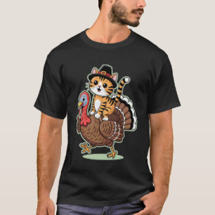 Schattige pelgrim kat rijdt kalkoen vrouwen mannen t-shirt