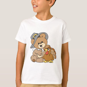 schattige pelgrim teddybeer met kalkoen t-shirt