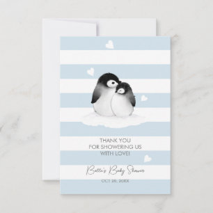 Schattige Penguin Blauw Grijs Baby shower Bedankkaart