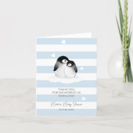 Schattige Penguin Blauw Grijs Baby shower Bedankkaart