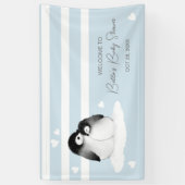 Schattige Penguin Blauw Grijs Baby shower Spandoek (Verticaal)