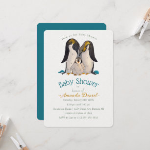 Schattige Penguin Family Baby shower Invitation Kaart