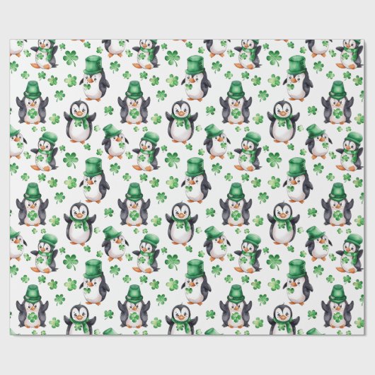 Schattige Penguin Green Pet Shamrock St. Patrick's Cadeaupapier (Vlak)