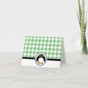 Schattige Penguin Green & White Houndstooth Kaarte Bedankkaart