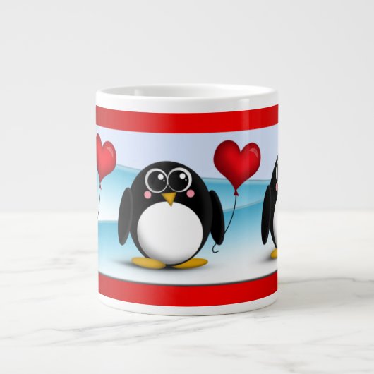 Schattige Penguin Heart-ballon - 20oz Jumbo-Mok Jumbo Mok (Voorkant)