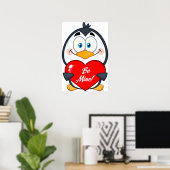 Schattige Penguin Holding Be Mine Heart Poster (Thuiskantoor)