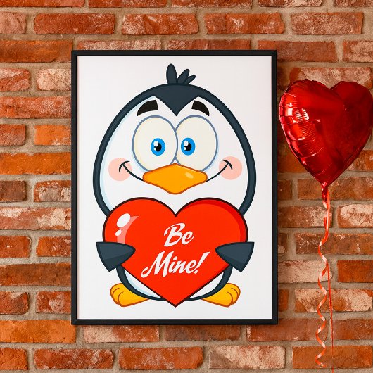 Schattige Penguin Holding Be Mine Heart Poster
