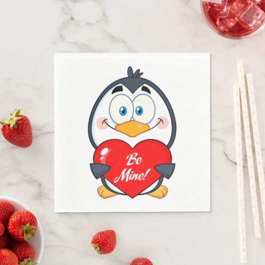 Schattige Penguin Holding Be Mine Heart Servet (Insitu)