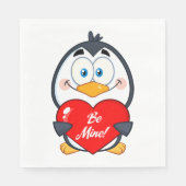 Schattige Penguin Holding Be Mine Heart Servet (Voorkant)