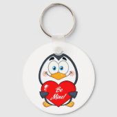 Schattige Penguin Holding Be Mine Heart Sleutelhanger (Voorkant)