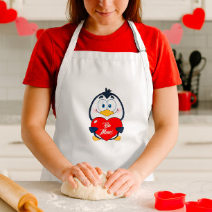 Schattige Penguin Holding Be Mine Heart Standaard Schort