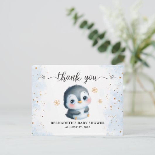 Schattige Penguin Winter Baby shower Dank je kaart (Staand voorkant)