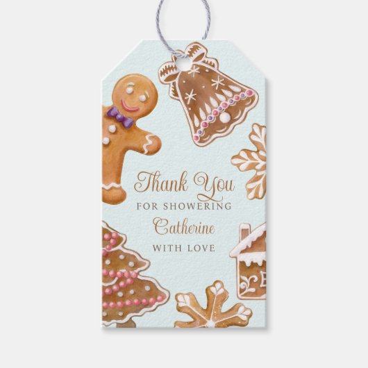 Schattige peperkoek man Baby shower dank u Cadeaulabel (Voorkant)