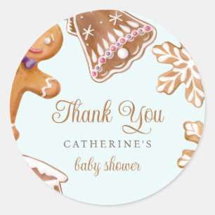 Schattige peperkoek man Baby shower dank u Ronde Sticker
