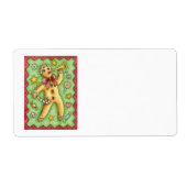 Schattige peperkoek man blaast op hoorn, Kerst sno Etiket (Voorkant)