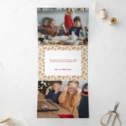 Schattige peperkoek Vrolijk kerstfeest Multiphoto Drieluik Wenskaart (Binnen)