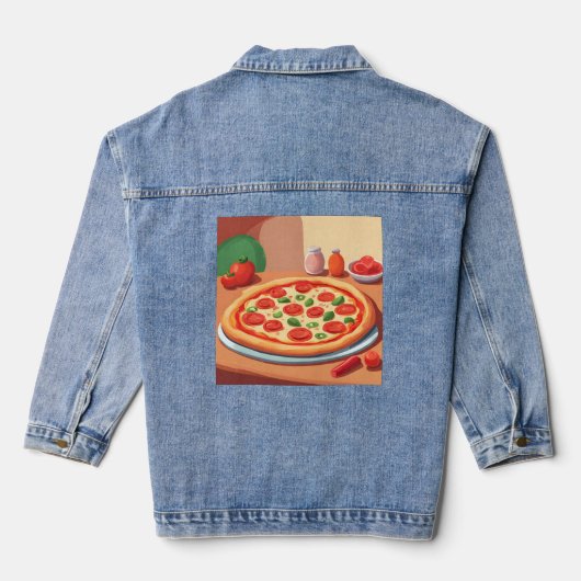 Schattige Pepperoni Pizza AI Art Denim Jasje Denim Jacket (Achterkant)