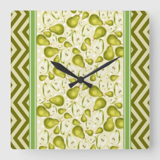 Schattige Peren Schijf Polka Stip & Chevron Groen Vierkante Klok