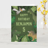 Schattige personaliseerbare dinosauriërs voor kind kaart (Gele Bloem)