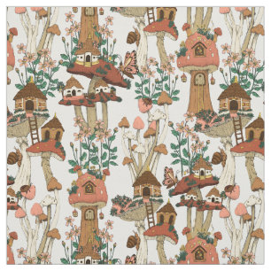 Schattige Perzik Cottagecore Floral Mushroom Patte Stof