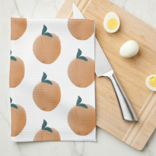 Schattige Perzik Oranje Fruit Hand Getekend Theedoek