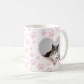 Schattige Pet Kat Foto Hart Glitter & Paws Pattern Koffiemok (Voorkant rechts)