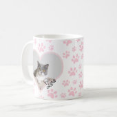 Schattige Pet Kat Foto Hart Glitter & Paws Pattern Koffiemok (Voorkant links)