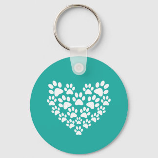 Schattige Pet Paw Print Hart Sleutelhanger