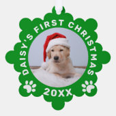 Schattige Pet's Eerste Kerstmis Groene Witte Paw P Ornament Kaart (Achterkant)