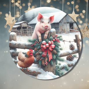 Schattige Pig and Chicken Christmas Boerderij Ronde Sticker