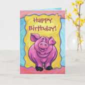 Schattige Pig Happy Birthday Kaart (Gele Bloem)