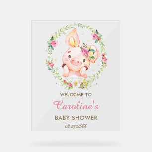 Schattige Piggy Pig Pink Floral Baby shower Welkom Acryl Bord