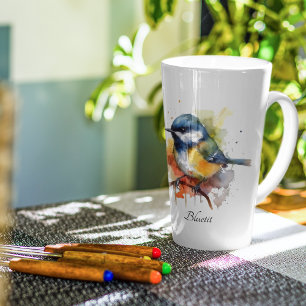 Schattige Pimpelmees op een Tak, op maat gemaakt Latte Mok