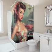 Schattige Pin-Up Schilderen Douchegordijn (In situ)