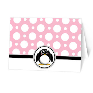 Schattige Pinguïn aangepast Roze Polka Dot Kaarten