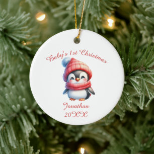 Schattige Pinguïn Baby's Eerste Persoonlijke Keramisch Ornament
