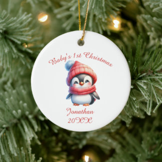 Schattige Pinguïn Baby's Eerste Persoonlijke Keramisch Ornament