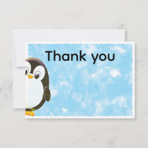 Schattige Pinguïn Blauw Aquarel Bedankt Notitiekaartje