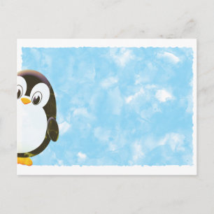 Schattige Pinguïn Blauw Aquarel Briefkaart