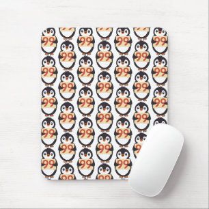 Schattige pinguïn die een bord vasthoudt met het n muismat