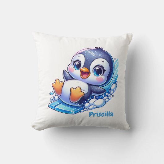 Schattige Pinguïn die op Ijsdouane glijden Kussen (Voorkant)