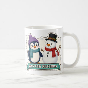 Schattige Pinguïn en Sneeuwman Winter Vrienden Koffiemok