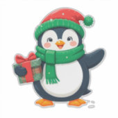 Schattige pinguïn gekleed voor kerst sticker (Voorkant)