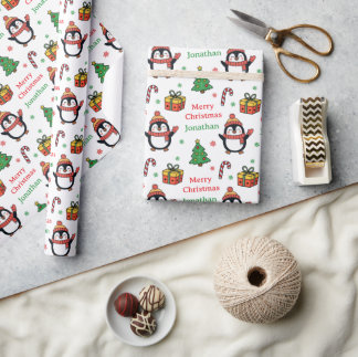 Schattige Pinguïn Kerstboom Vakantie Cadeaupapier