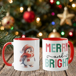 Schattige pinguïn kerstmis vrolijk en fel mok